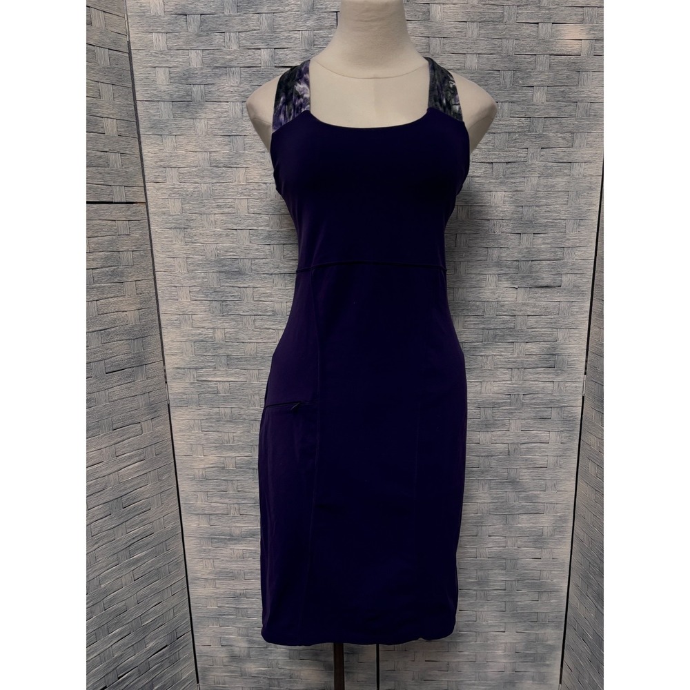 Athleta Womens S Active Dress Purple Printed Straps Built-in Bra Pocket 906114